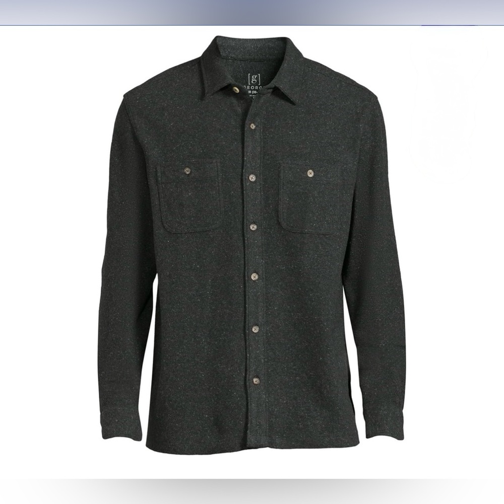 Men’s Heather Black Soot Button-Up Shirt, so soft, Large ( 42-44 )